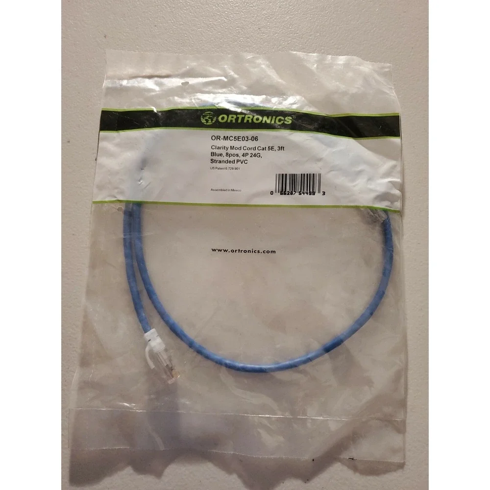 Ortronics Cord OR-MC5E03-06 MOD, Clarity, 5e 3 feet Blue 4P 24G ST PVC New